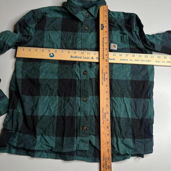 Carhartt Women’s Rugged Flex Flannel Shirt Plaid Green Black Loose Fit Size M - Picture 2 of 5